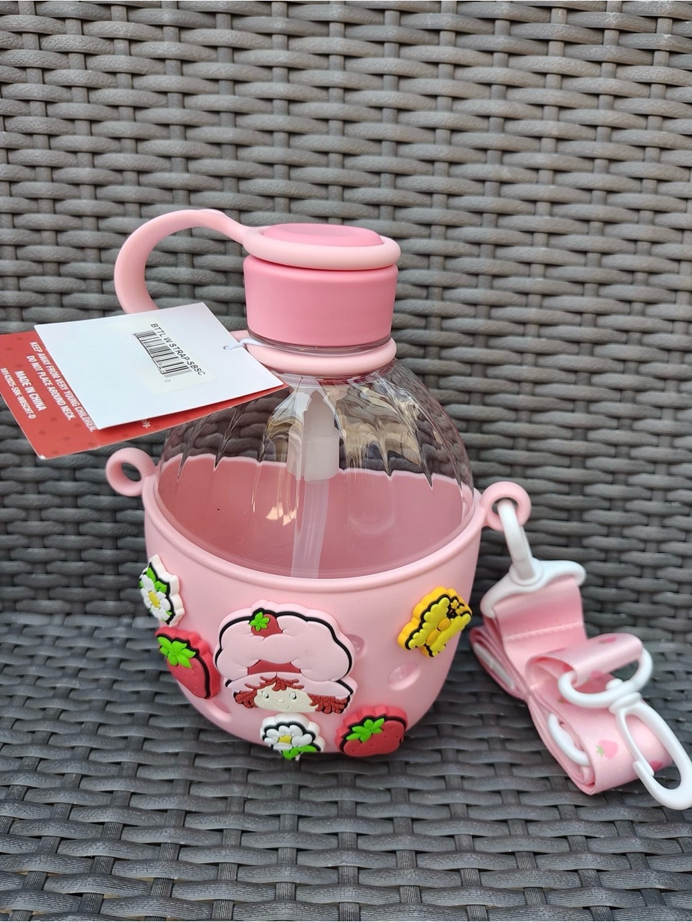 Pink Kids Water Bottle with Silicone Sleeve and Strap